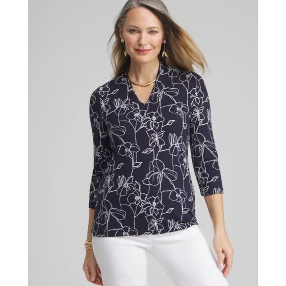 Chicos Womens Plus XXL Touch of Cool Floral 3/4 Sleeve Tee V Neck Shirt Stretch - Picture 11 of 12